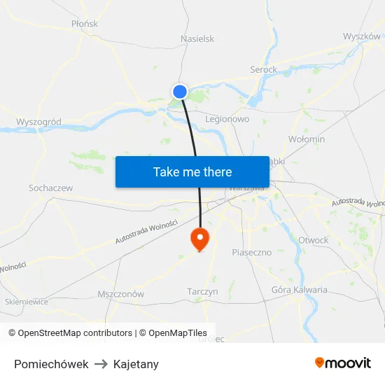 Pomiechówek to Kajetany map