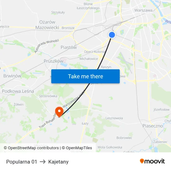Popularna 01 to Kajetany map
