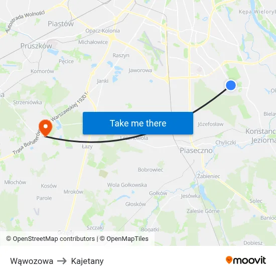 Wąwozowa to Kajetany map