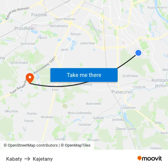 Kabaty to Kajetany map