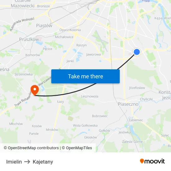 Imielin to Kajetany map