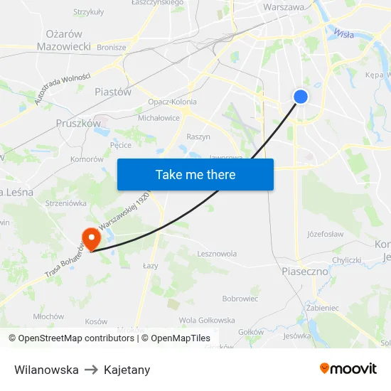 Wilanowska to Kajetany map