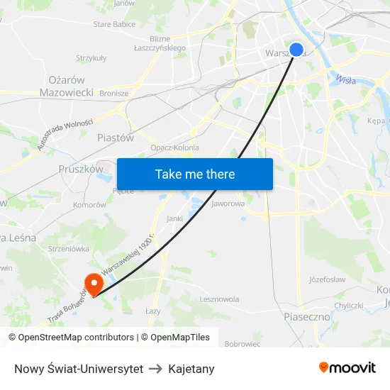 Nowy Świat-Uniwersytet to Kajetany map