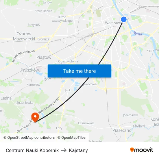 Centrum Nauki Kopernik to Kajetany map