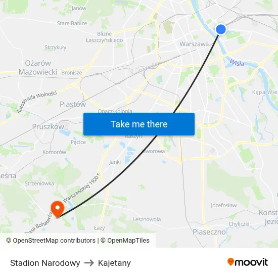 Stadion Narodowy to Kajetany map