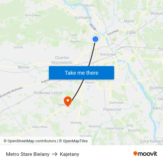 Metro Stare Bielany to Kajetany map