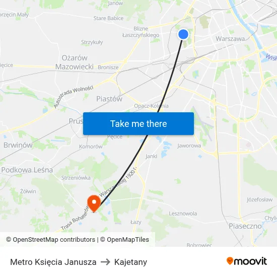 Metro Księcia Janusza to Kajetany map