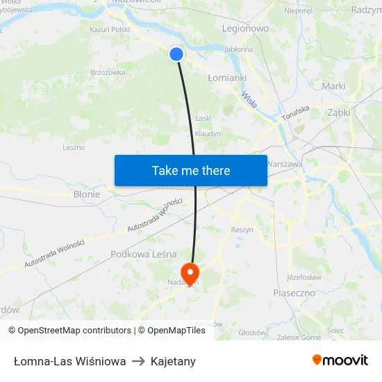 Łomna-Las Wiśniowa to Kajetany map