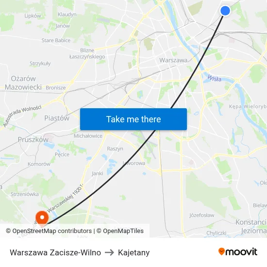 Warszawa Zacisze-Wilno to Kajetany map