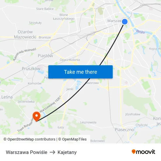 Warszawa Powiśle to Kajetany map
