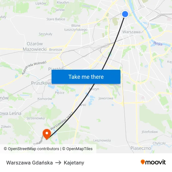Warszawa Gdańska to Kajetany map