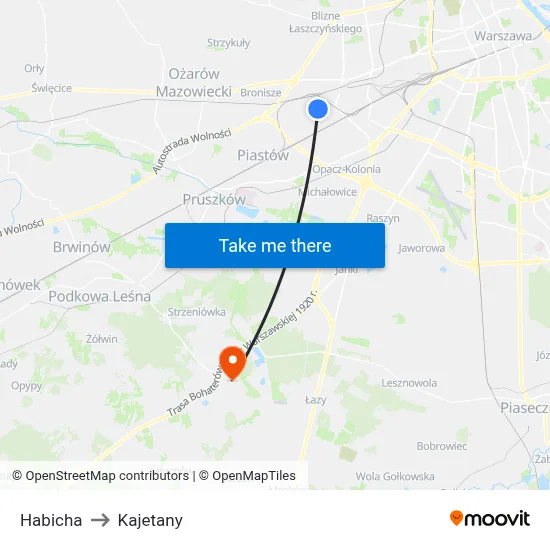 Habicha to Kajetany map