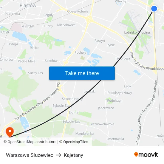 Warszawa Służewiec to Kajetany map