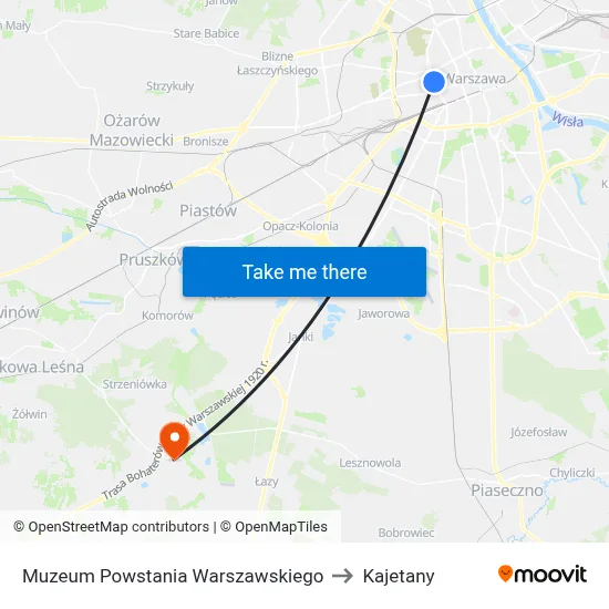 Muzeum Powstania Warszawskiego to Kajetany map
