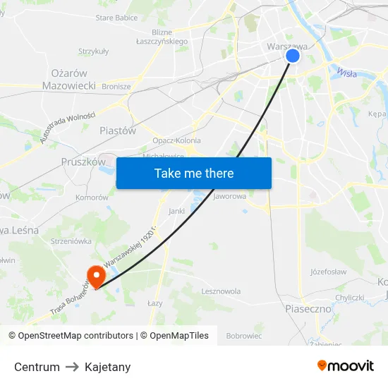 Centrum to Kajetany map