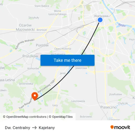 Dw. Centralny to Kajetany map