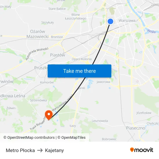 Metro Płocka to Kajetany map