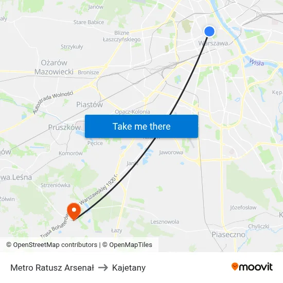 Metro Ratusz Arsenał to Kajetany map