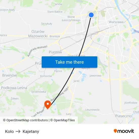 Koło to Kajetany map