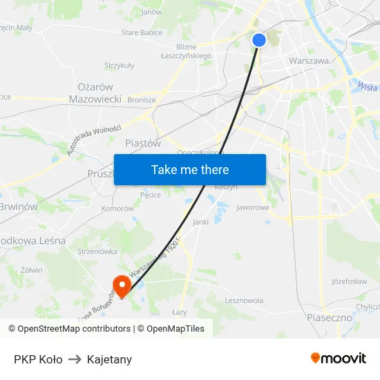 PKP Koło to Kajetany map