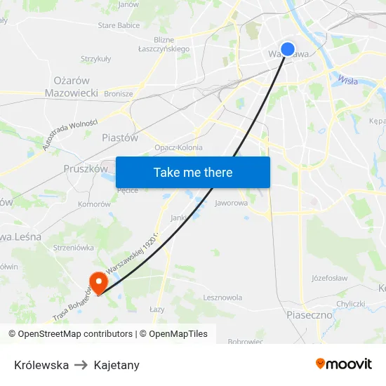 Królewska to Kajetany map
