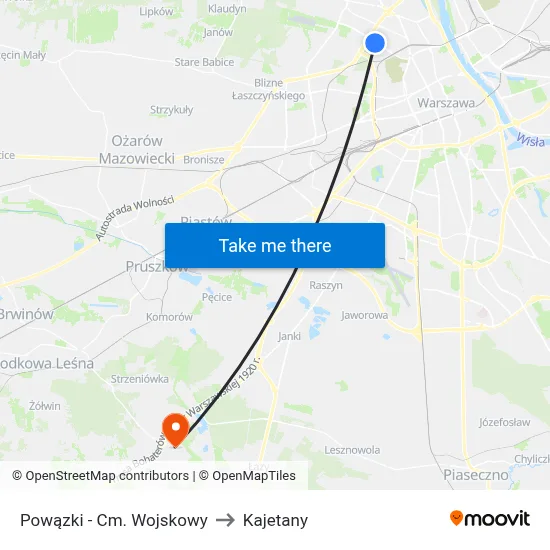 Powązki - Cm. Wojskowy to Kajetany map