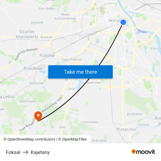 Foksal to Kajetany map
