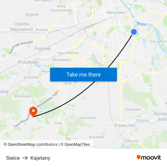 Sielce to Kajetany map