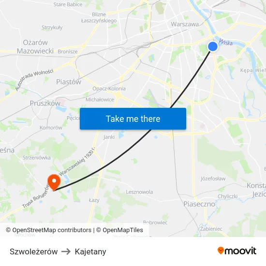 Szwoleżerów to Kajetany map