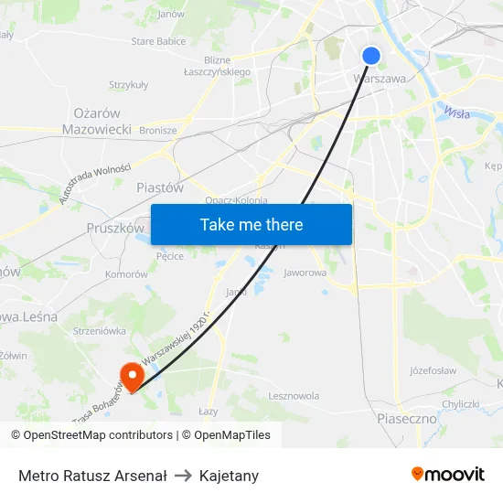 Metro Ratusz Arsenał to Kajetany map