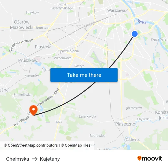 Chełmska to Kajetany map