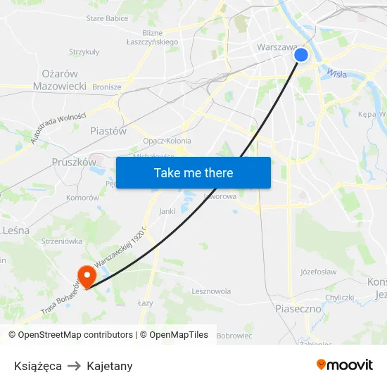 Książęca to Kajetany map