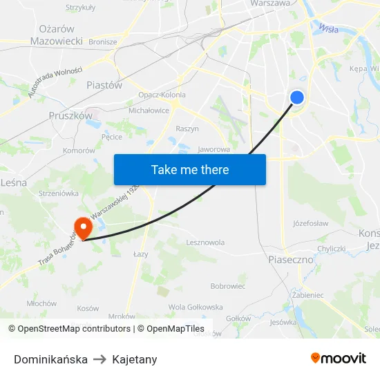 Dominikańska to Kajetany map