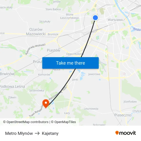 Metro Młynów to Kajetany map