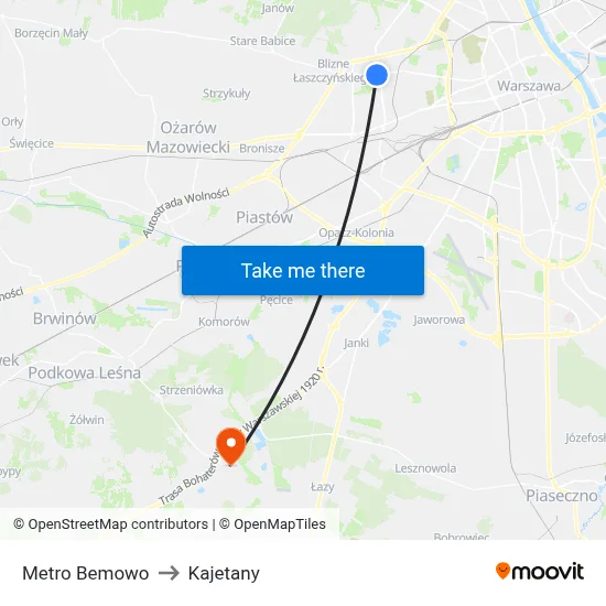 Metro Bemowo to Kajetany map