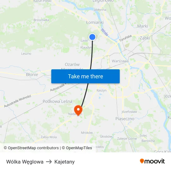 Wólka Węglowa to Kajetany map