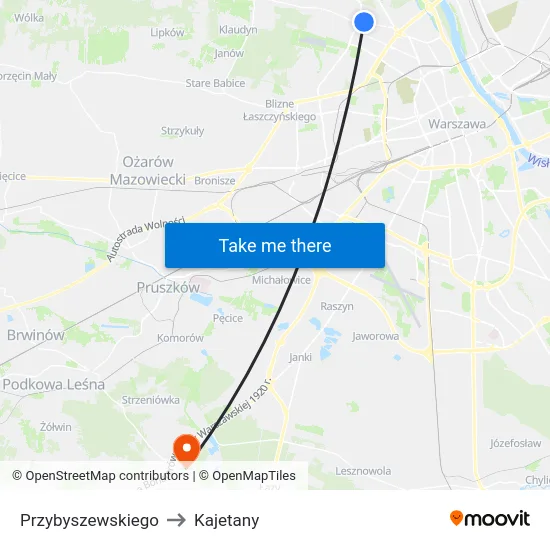 Przybyszewskiego to Kajetany map