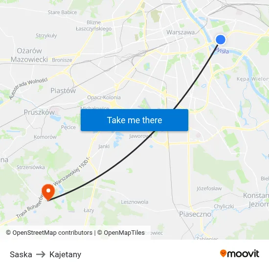 Saska to Kajetany map