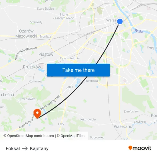 Foksal to Kajetany map