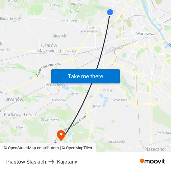 Piastów Śląskich to Kajetany map