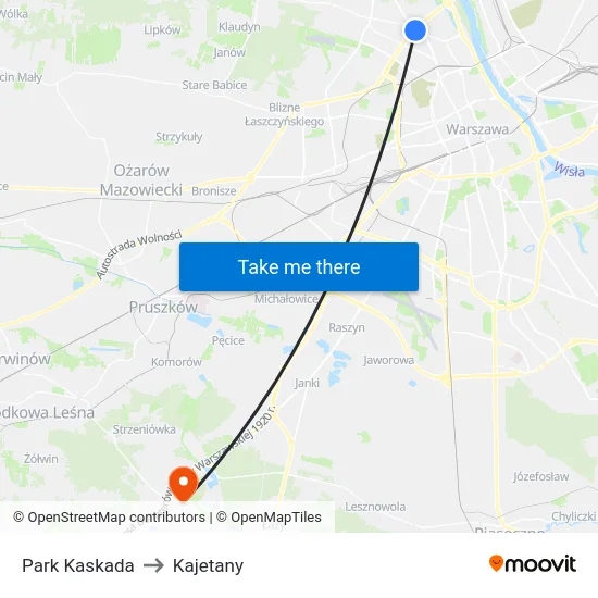 Park Kaskada to Kajetany map