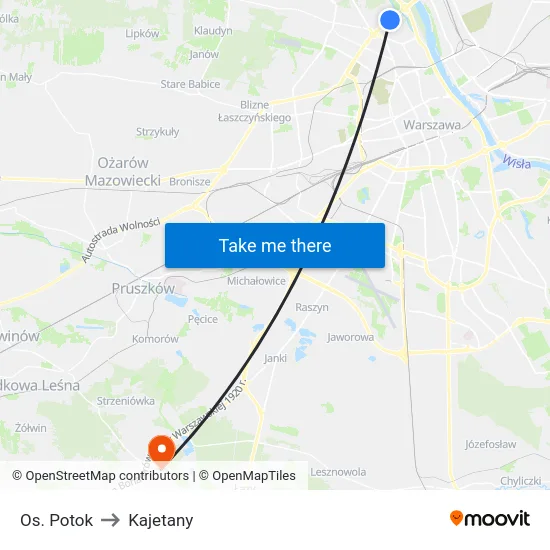 Os. Potok to Kajetany map