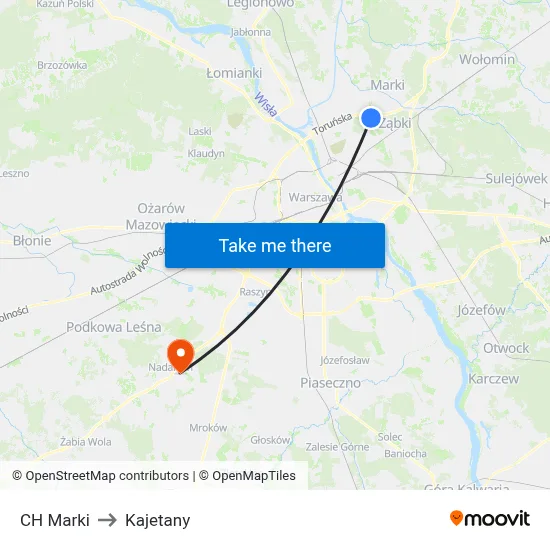 CH Marki to Kajetany map
