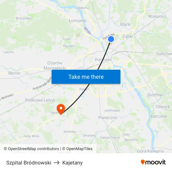 Szpital Bródnowski to Kajetany map