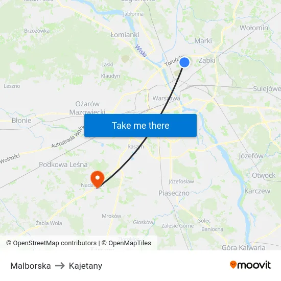 Malborska to Kajetany map