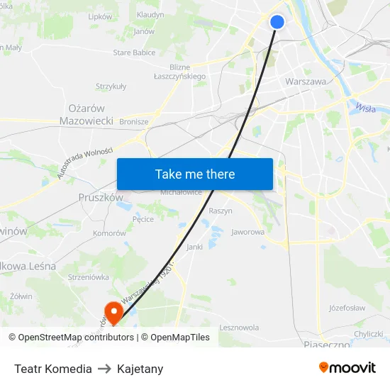 Teatr Komedia to Kajetany map