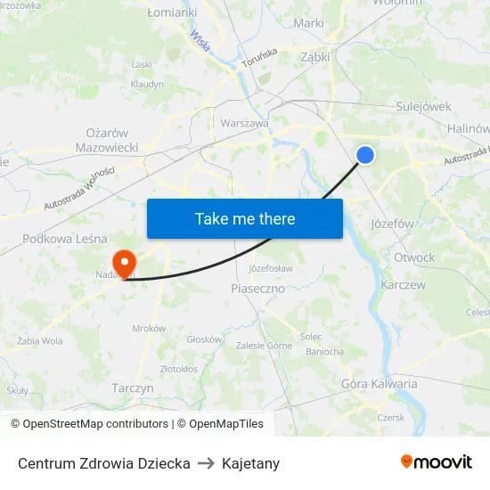 Centrum Zdrowia Dziecka to Kajetany map