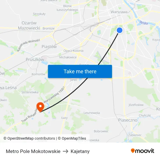 Metro Pole Mokotowskie to Kajetany map