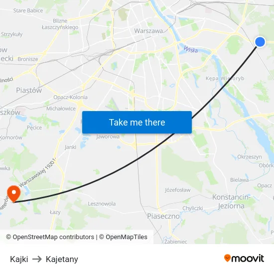 Kajki to Kajetany map