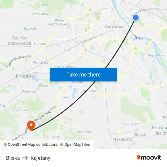 Bliska to Kajetany map